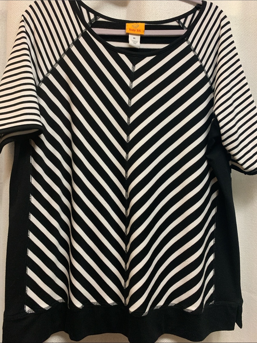 Ruby Rd Black and White Striped Raglan Short Sleeve Top XL